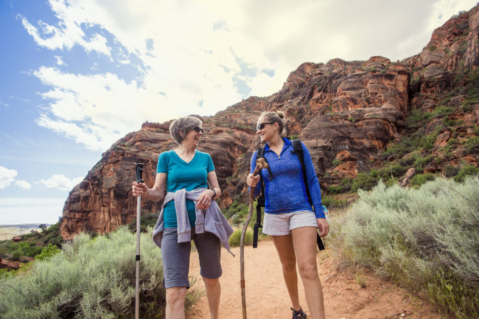 older woman and daughter hiking